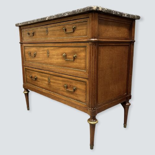 french walnut and brass inlaid marble top commode - CATEGORY: ANTIQUE CHEST OF DRAWERS - DATED 1800