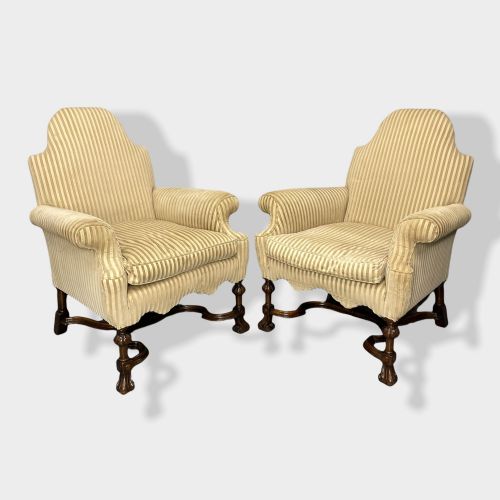 pair of queen anne style camel back armchairs - CATEGORY: ANTIQUE CHAIRS - DATED 19TH CENTURY