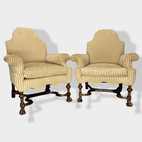PAIR OF QUEEN ANNE STYLE CAMEL BACK ARMCHAIRS - ADDITIONAL PHOTO 1