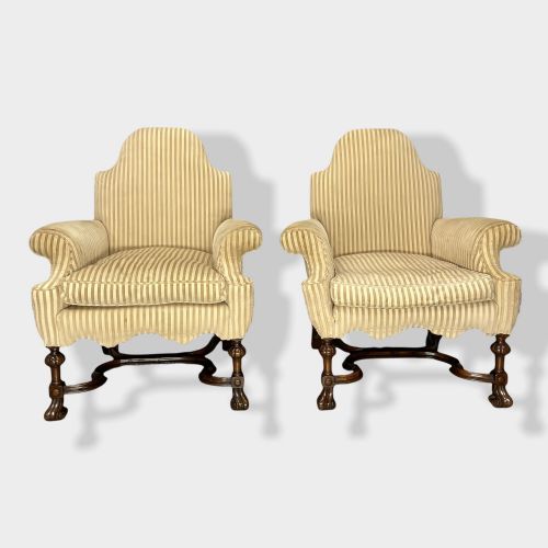 PAIR OF QUEEN ANNE STYLE CAMEL BACK ARMCHAIRS - ADDITIONAL PHOTO 2