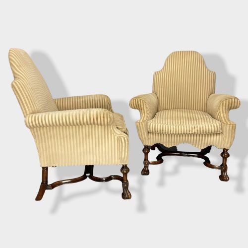 PAIR OF QUEEN ANNE STYLE CAMEL BACK ARMCHAIRS - ADDITIONAL PHOTO 3