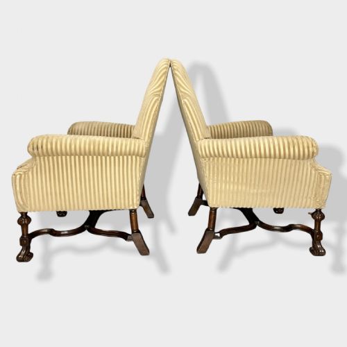 PAIR OF QUEEN ANNE STYLE CAMEL BACK ARMCHAIRS - ADDITIONAL PHOTO 4