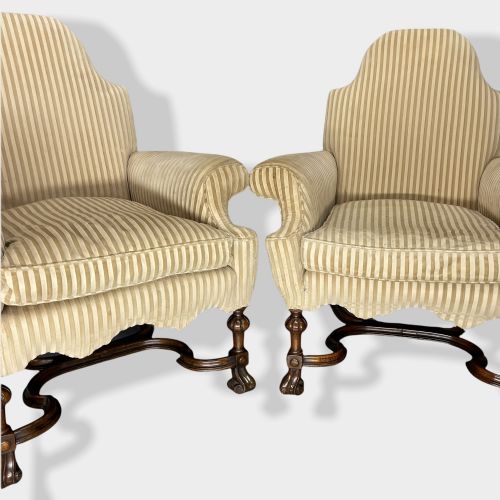 PAIR OF QUEEN ANNE STYLE CAMEL BACK ARMCHAIRS - ADDITIONAL PHOTO 5