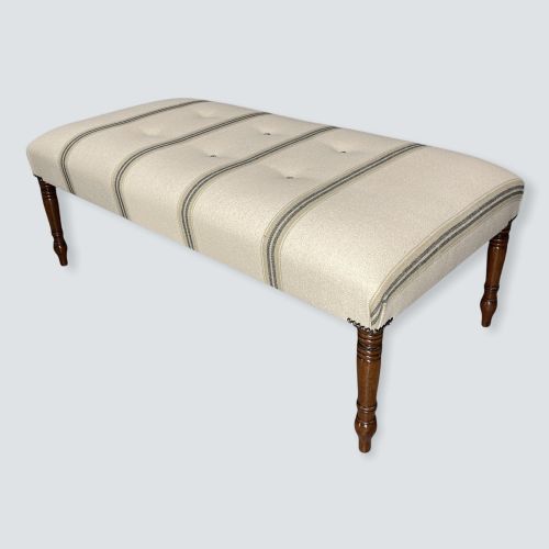 newly upholstered buttoned low centre footstool - CATEGORY: ANTIQUE STOOLS - DATED 19TH CENTURY