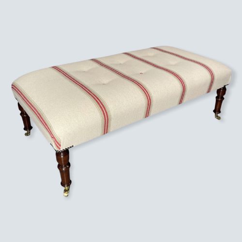upholstered buttoned low centre footstool - CATEGORY: ANTIQUE STOOLS - DATED 19TH CENTURY