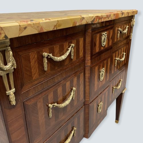 FRENCH MARBLE TOP COMMODE WITH HERRINGBONE PARQUETRY - ADDITIONAL PHOTO 2