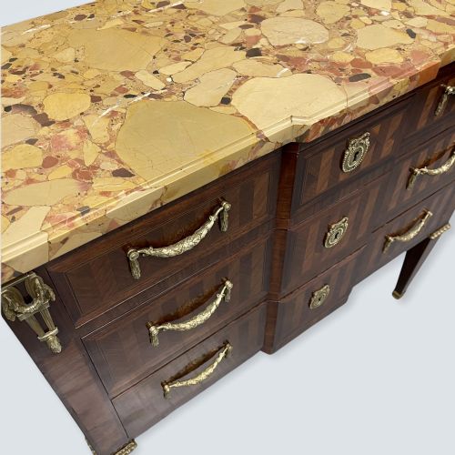 FRENCH MARBLE TOP COMMODE WITH HERRINGBONE PARQUETRY - ADDITIONAL PHOTO 4