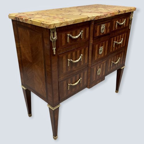FRENCH MARBLE TOP COMMODE WITH HERRINGBONE PARQUETRY - ADDITIONAL PHOTO 6