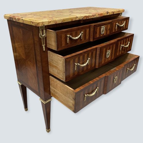 FRENCH MARBLE TOP COMMODE WITH HERRINGBONE PARQUETRY - ADDITIONAL PHOTO 8