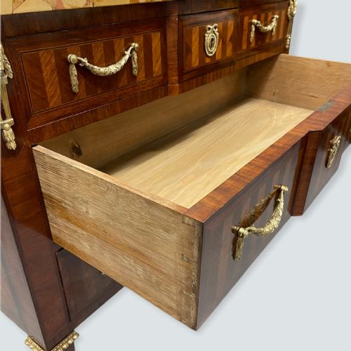 FRENCH MARBLE TOP COMMODE WITH HERRINGBONE PARQUETRY - ADDITIONAL PHOTO 9