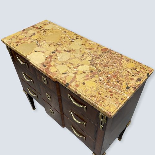 FRENCH MARBLE TOP COMMODE WITH HERRINGBONE PARQUETRY - ADDITIONAL PHOTO 10