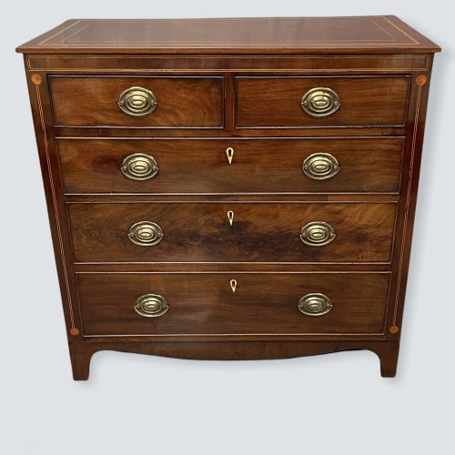 regency mahogany inlaid chest of drawers - CATEGORY: ANTIQUE CHEST OF DRAWERS - DATED REGENCY