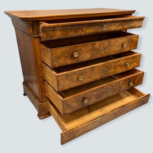 BURR WALNUT FRENCH COMMODE WITH WOOD TOP - ADDITIONAL PHOTO 4