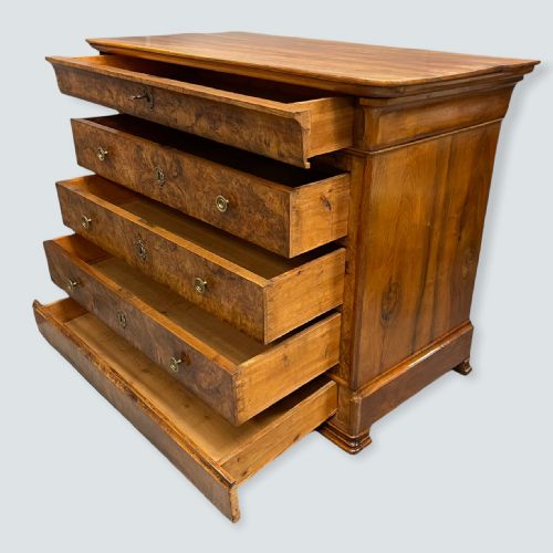BURR WALNUT FRENCH COMMODE WITH WOOD TOP - ADDITIONAL PHOTO 5