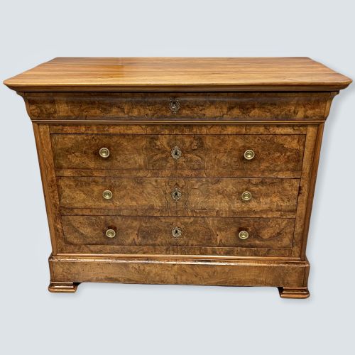 BURR WALNUT FRENCH COMMODE WITH WOOD TOP - ADDITIONAL PHOTO 9