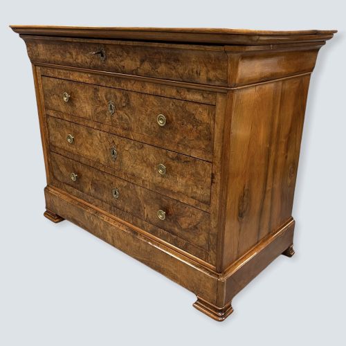 BURR WALNUT FRENCH COMMODE WITH WOOD TOP - ADDITIONAL PHOTO 10