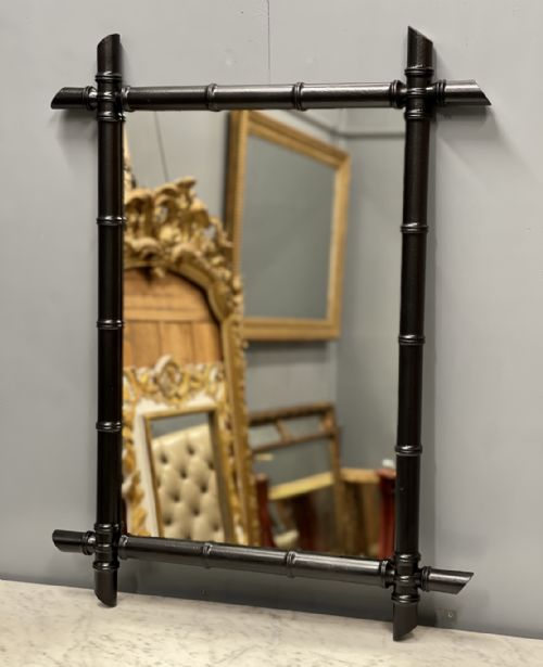 french ebonised faux bamboo mirror with original glass - CATEGORY: ANTIQUE MIRRORS - DATED 1920