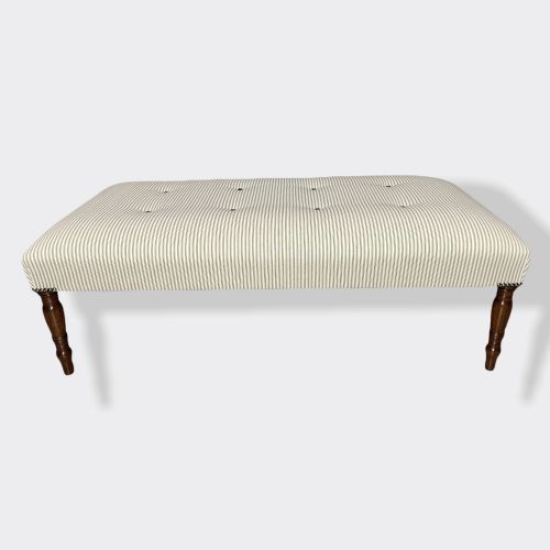 LARGE BUTTONED TICKING STRIPE LOW FOOTSTOOL - ADDITIONAL PHOTO 1
