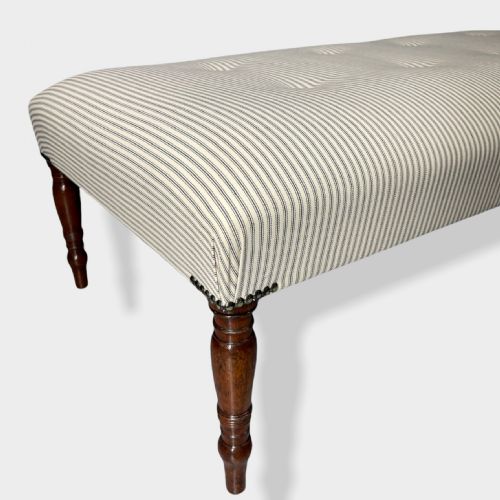 LARGE BUTTONED TICKING STRIPE LOW FOOTSTOOL - ADDITIONAL PHOTO 2