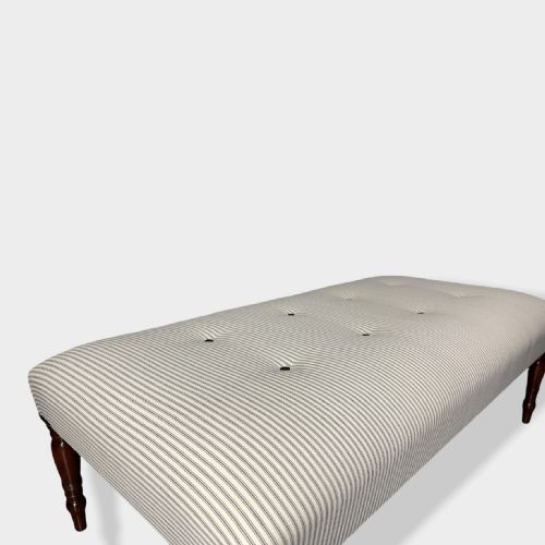 LARGE BUTTONED TICKING STRIPE LOW FOOTSTOOL - ADDITIONAL PHOTO 3