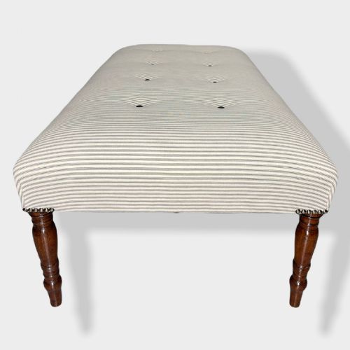 LARGE BUTTONED TICKING STRIPE LOW FOOTSTOOL - ADDITIONAL PHOTO 4