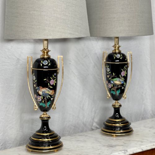 pair of italian enamelled porcelain table lamps - CATEGORY: ANTIQUE LIGHTING - DATED 1930
