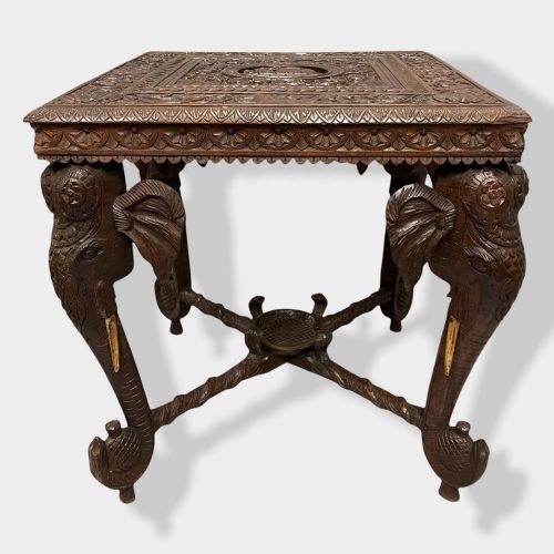 ANGLO INDIAN CARVED ELEPHANT SQUARE SIDE TABLE - ADDITIONAL PHOTO 2