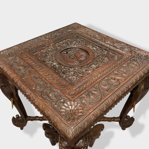 ANGLO INDIAN CARVED ELEPHANT SQUARE SIDE TABLE - ADDITIONAL PHOTO 7
