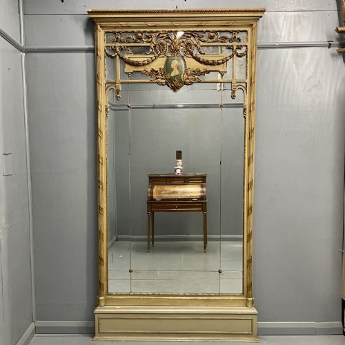 LARGE PAINT AND GILT ITALIAN TRUMEAU MIRROR ON PLINTH - ADDITIONAL PHOTO 1