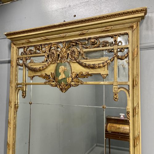 LARGE PAINT AND GILT ITALIAN TRUMEAU MIRROR ON PLINTH - ADDITIONAL PHOTO 2
