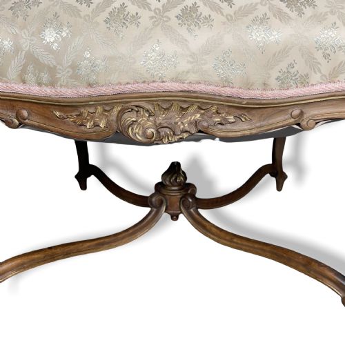 FRENCH WALNUT AND GILT X FRAME STOOL - ADDITIONAL PHOTO 1