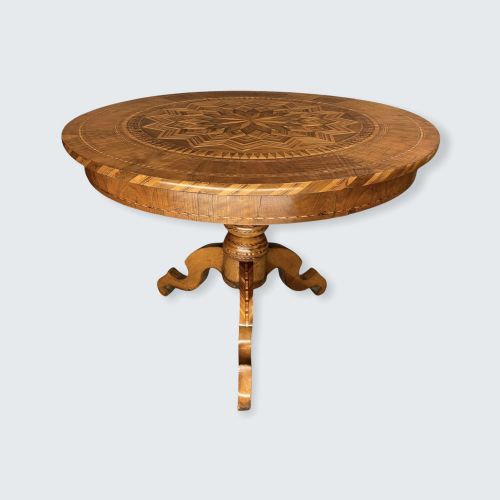 sorrento walnut marquetry low pedestal table - CATEGORY: ANTIQUE TABLES - DATED 1900