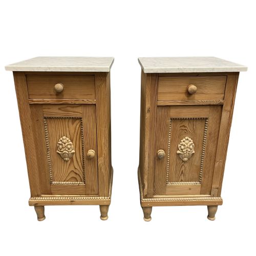 PAIR OF CONTINENTAL PINE AND MARBLE TOP BEDSIDE CABINETS - ADDITIONAL PHOTO 1