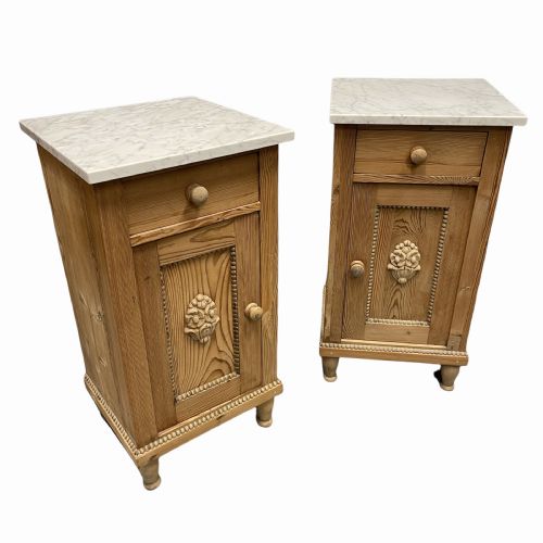 PAIR OF CONTINENTAL PINE AND MARBLE TOP BEDSIDE CABINETS - ADDITIONAL PHOTO 2