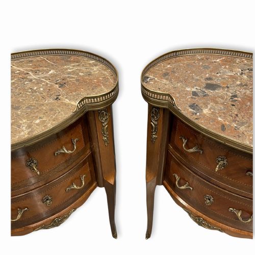 PAIR OF LARGE FRENCH INLAID BEDSIDE LAMP TABLES WITH MARBLE TOPS - ADDITIONAL PHOTO 1