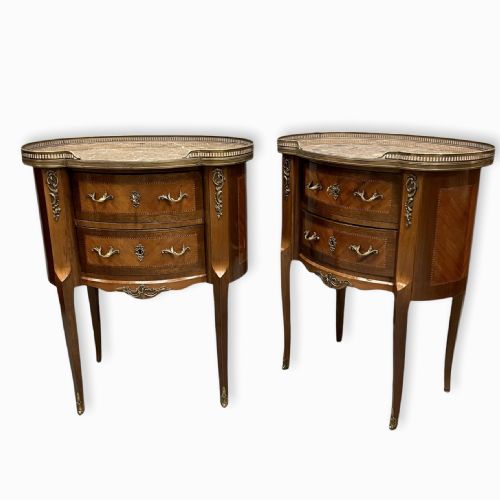 PAIR OF LARGE FRENCH INLAID BEDSIDE LAMP TABLES WITH MARBLE TOPS - ADDITIONAL PHOTO 2