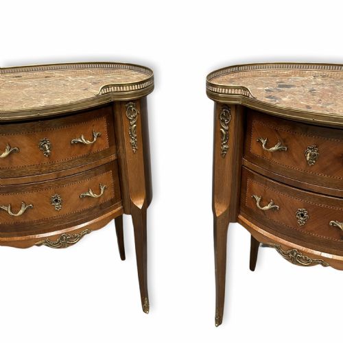 PAIR OF LARGE FRENCH INLAID BEDSIDE LAMP TABLES WITH MARBLE TOPS - ADDITIONAL PHOTO 3