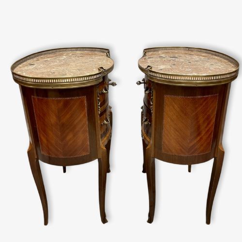 PAIR OF LARGE FRENCH INLAID BEDSIDE LAMP TABLES WITH MARBLE TOPS - ADDITIONAL PHOTO 4