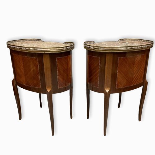 PAIR OF LARGE FRENCH INLAID BEDSIDE LAMP TABLES WITH MARBLE TOPS - ADDITIONAL PHOTO 5