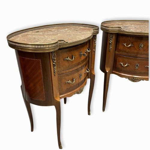 PAIR OF LARGE FRENCH INLAID BEDSIDE LAMP TABLES WITH MARBLE TOPS - ADDITIONAL PHOTO 6