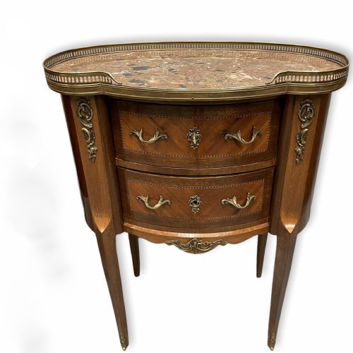 PAIR OF LARGE FRENCH INLAID BEDSIDE LAMP TABLES WITH MARBLE TOPS - ADDITIONAL PHOTO 7