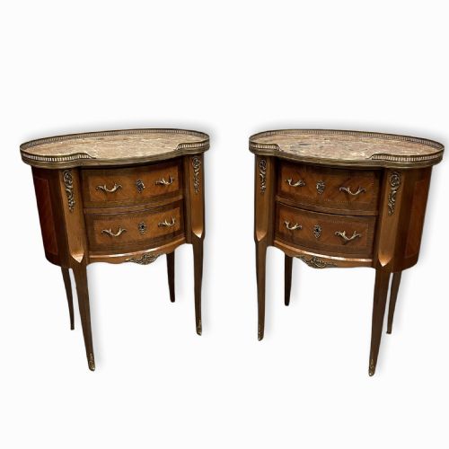PAIR OF LARGE FRENCH INLAID BEDSIDE LAMP TABLES WITH MARBLE TOPS - ADDITIONAL PHOTO 10