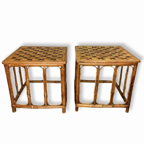 pair of bamboo and parquetry side tables - CATEGORY: ANTIQUE TABLES - DATED 1930