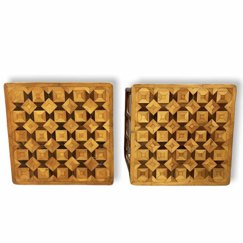 PAIR OF BAMBOO AND PARQUETRY SIDE TABLES - ADDITIONAL PHOTO 1