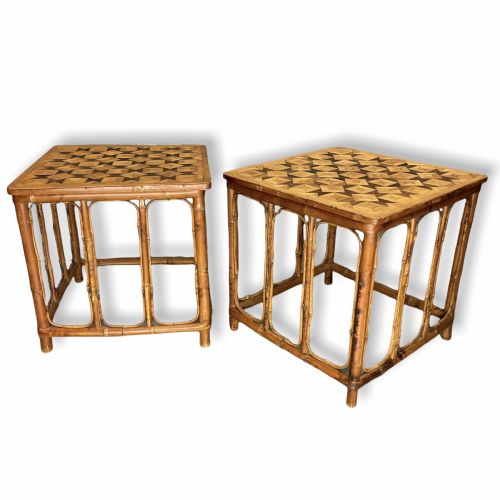 PAIR OF BAMBOO AND PARQUETRY SIDE TABLES - ADDITIONAL PHOTO 2