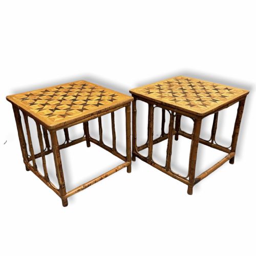 PAIR OF BAMBOO AND PARQUETRY SIDE TABLES - ADDITIONAL PHOTO 3