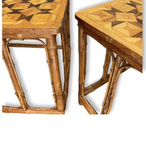 PAIR OF BAMBOO AND PARQUETRY SIDE TABLES - ADDITIONAL PHOTO 4