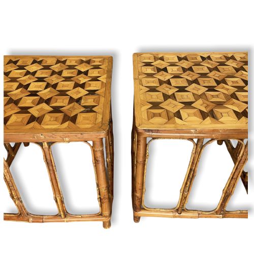 PAIR OF BAMBOO AND PARQUETRY SIDE TABLES - ADDITIONAL PHOTO 5