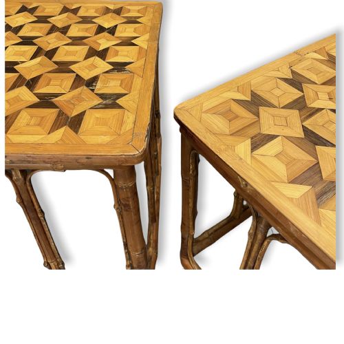 PAIR OF BAMBOO AND PARQUETRY SIDE TABLES - ADDITIONAL PHOTO 6