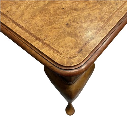 ENGLISH BURR WALNUT CONSOLE TABLE ON PAD FEET - ADDITIONAL PHOTO 1